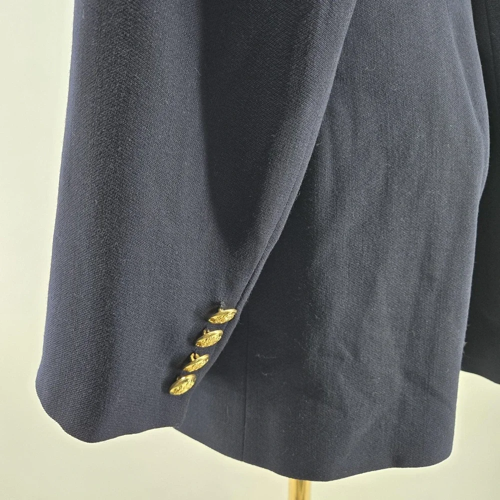 Lauren Ralph Lauren Blazer Womens 12P Petite Blue Wool‎ Three-Button Jacket